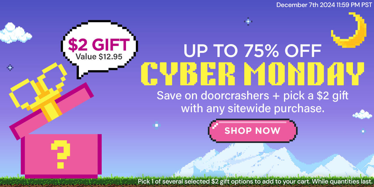 Up to 75% Off Cyber Monday + $2 Gift with purchase starry pixel night sky with pink pixelated gift box